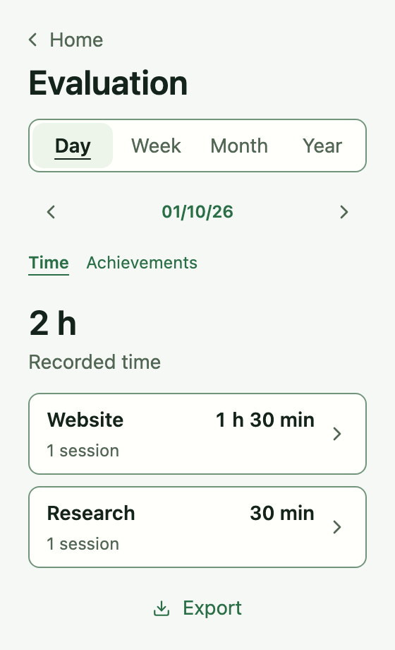 Tempo Time view for 1 October 2026 showing 2 hours across Website and Research
